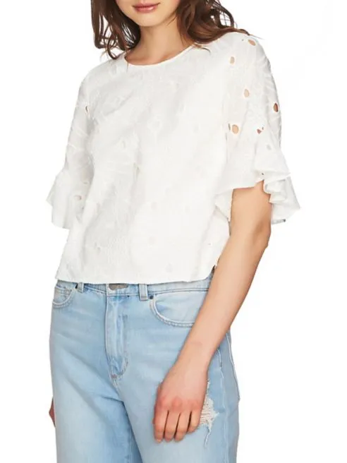 1. STATE Ruffled Sleeve Eyelet Top