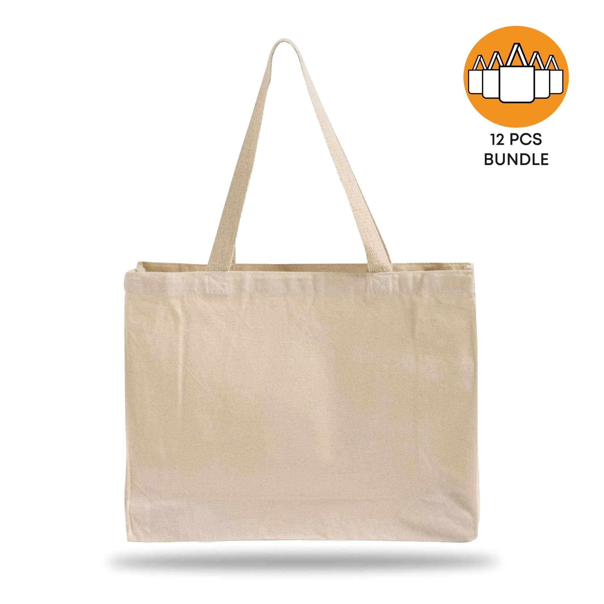 12 ct Full Gusset Heavy Canvas Affordable Horizontal Tote Bags - By Dozen