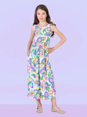 24seven Comfort Apparel Pastel Floral Print Sleeveless Girls Pocket Maxi Dress