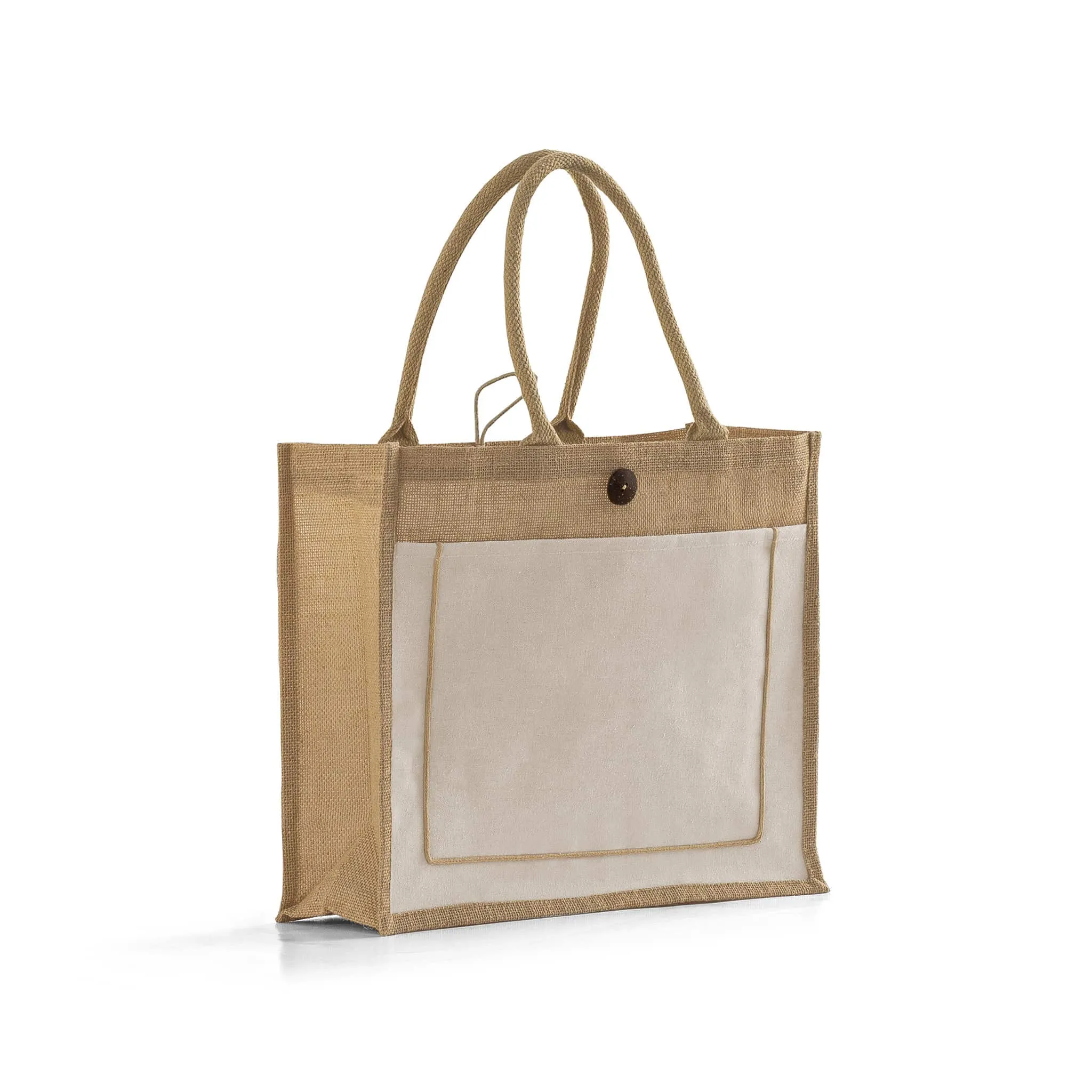 48 ct Milan Jute Tote Bags with Canvas Front Pocket - By Case