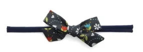 Baby Bling Navy Floral Cotton Bow Skinny Headband