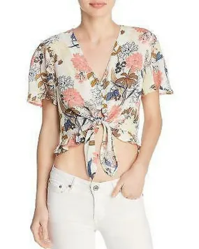 Beltaine Printed Tie-Front Crop Top, Size  Medium