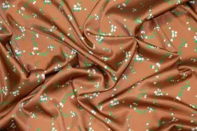 Brown Floral Stretch Silk Charmeuse