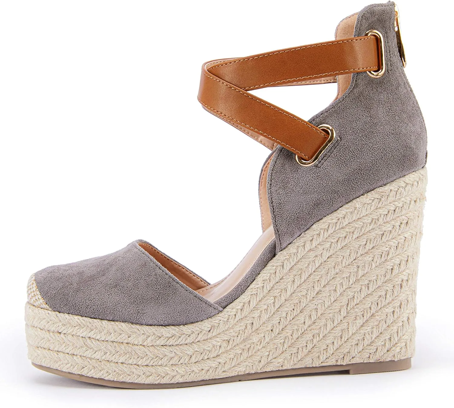 Brown Suede Wedge Ankle Strap Closed Toe Sandalse