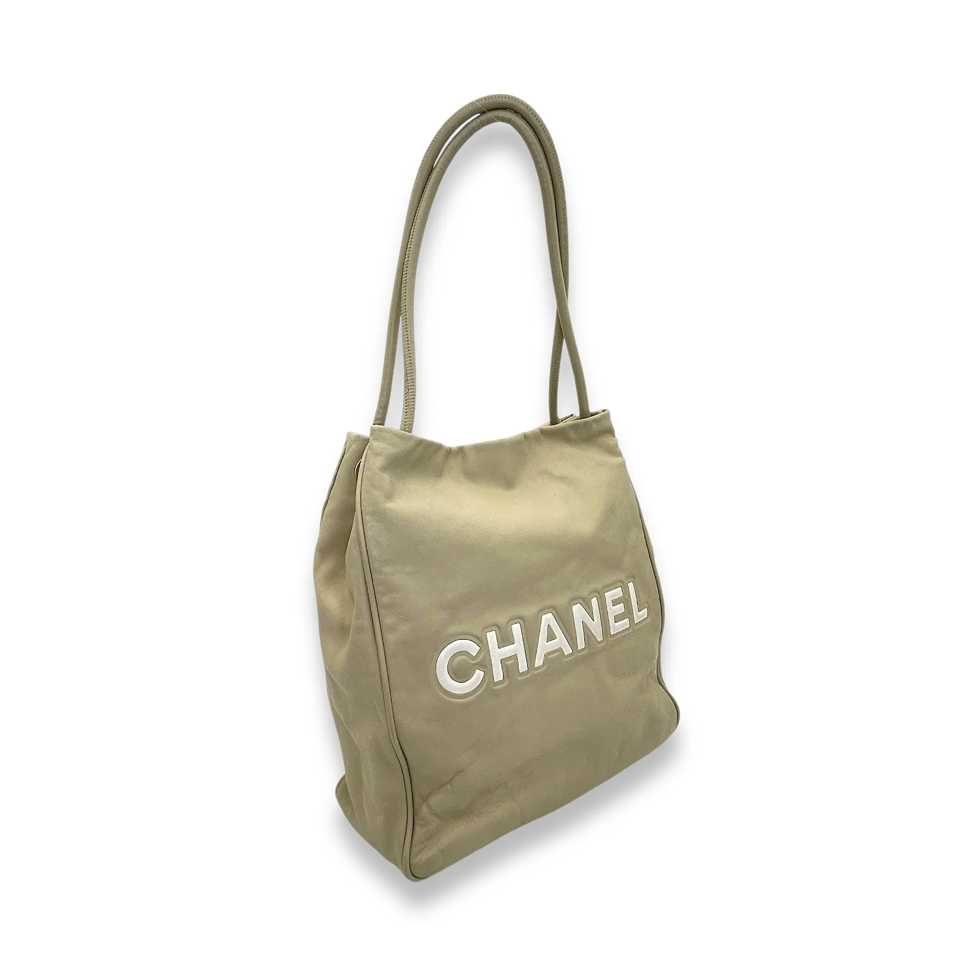 Camellia Embossed Beige Tote Bag in Lambskin