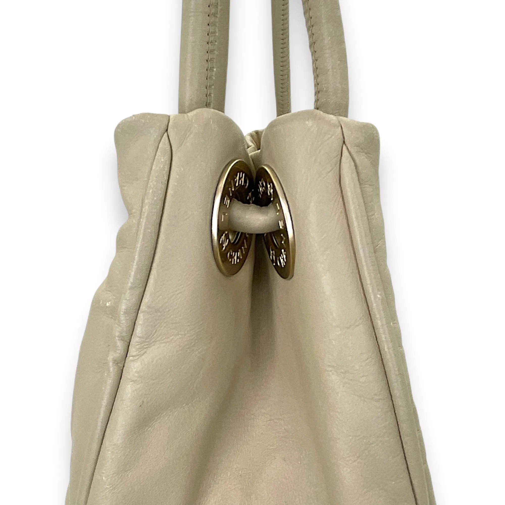 Camellia Embossed Beige Tote Bag in Lambskin