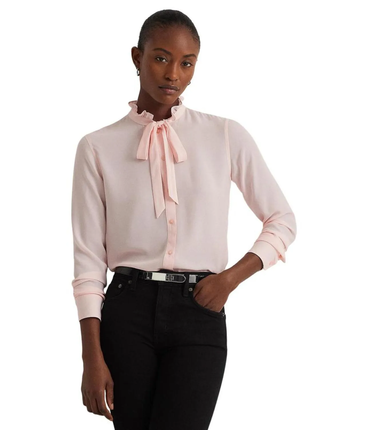 Classic Fit Georgette Tie-Neck Shirt