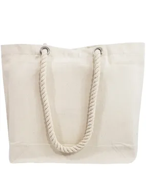 Closeout Canvas Beach Tote Bag with Fancy Rope Handles