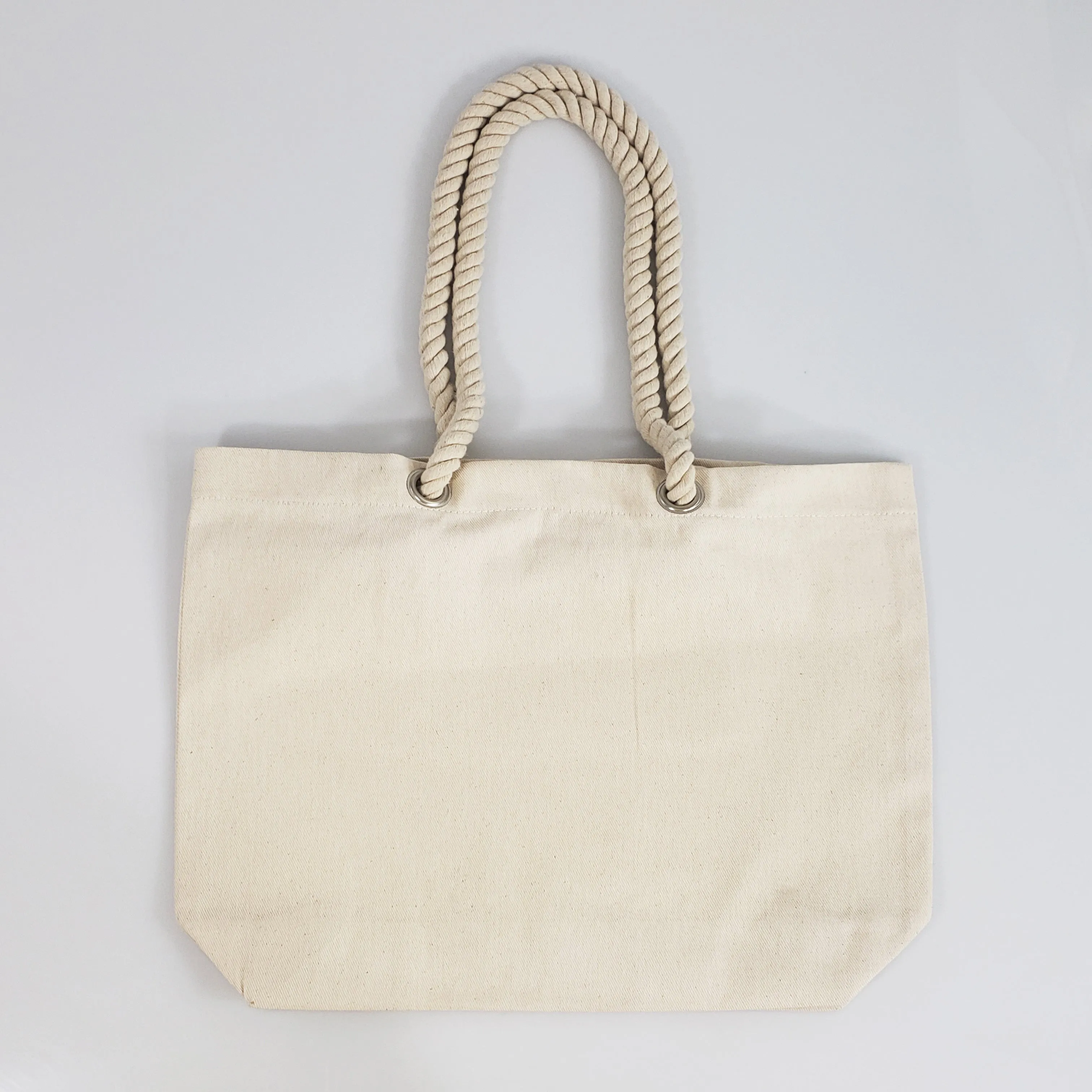 Closeout Canvas Beach Tote Bag with Fancy Rope Handles