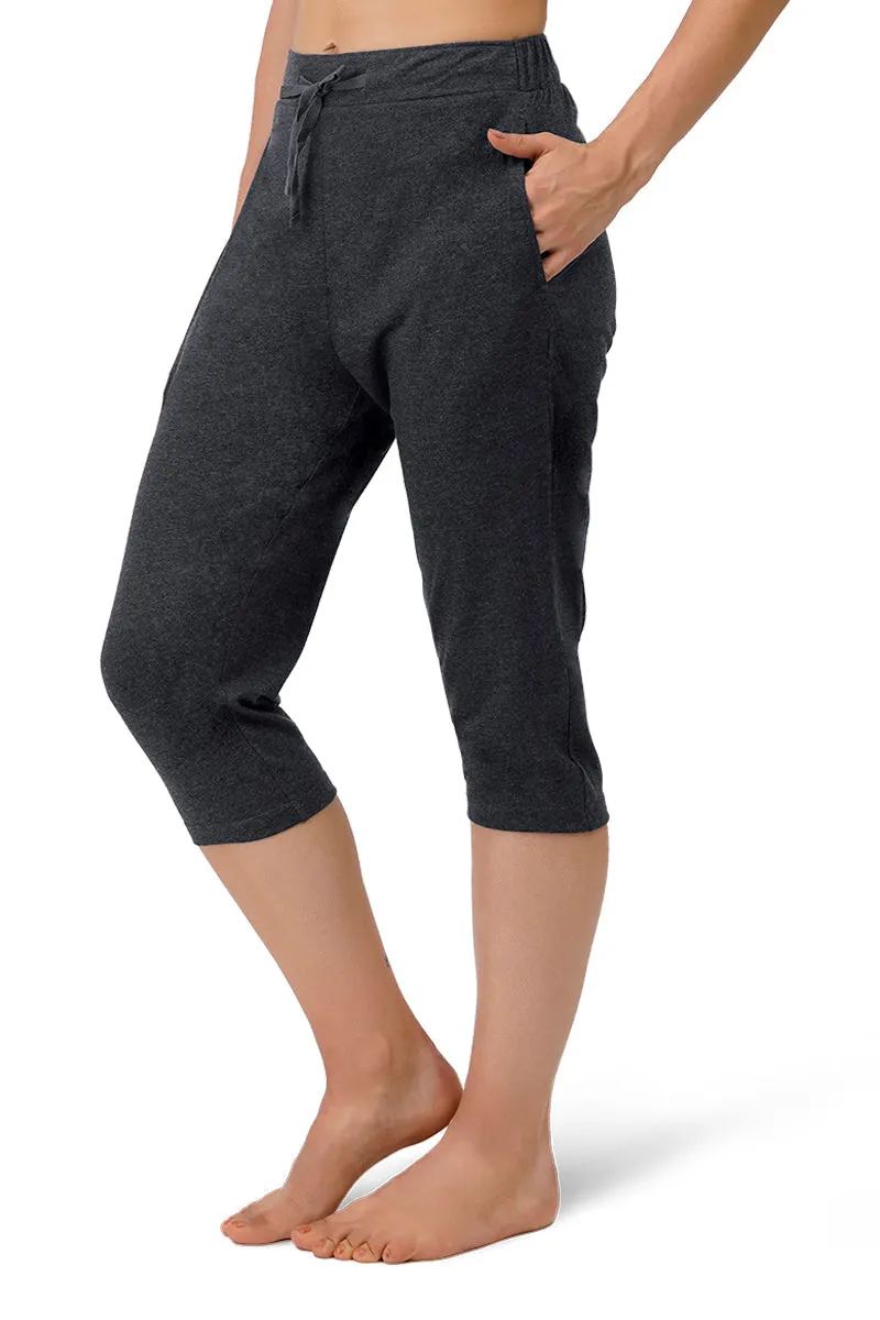 Cotton Blend Capri Pants - Charcoal