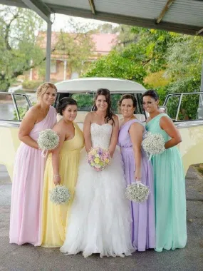 Country Style One shoulder Bridesmaid Dresses Long Pastel Bridesmaid Dresses FS074