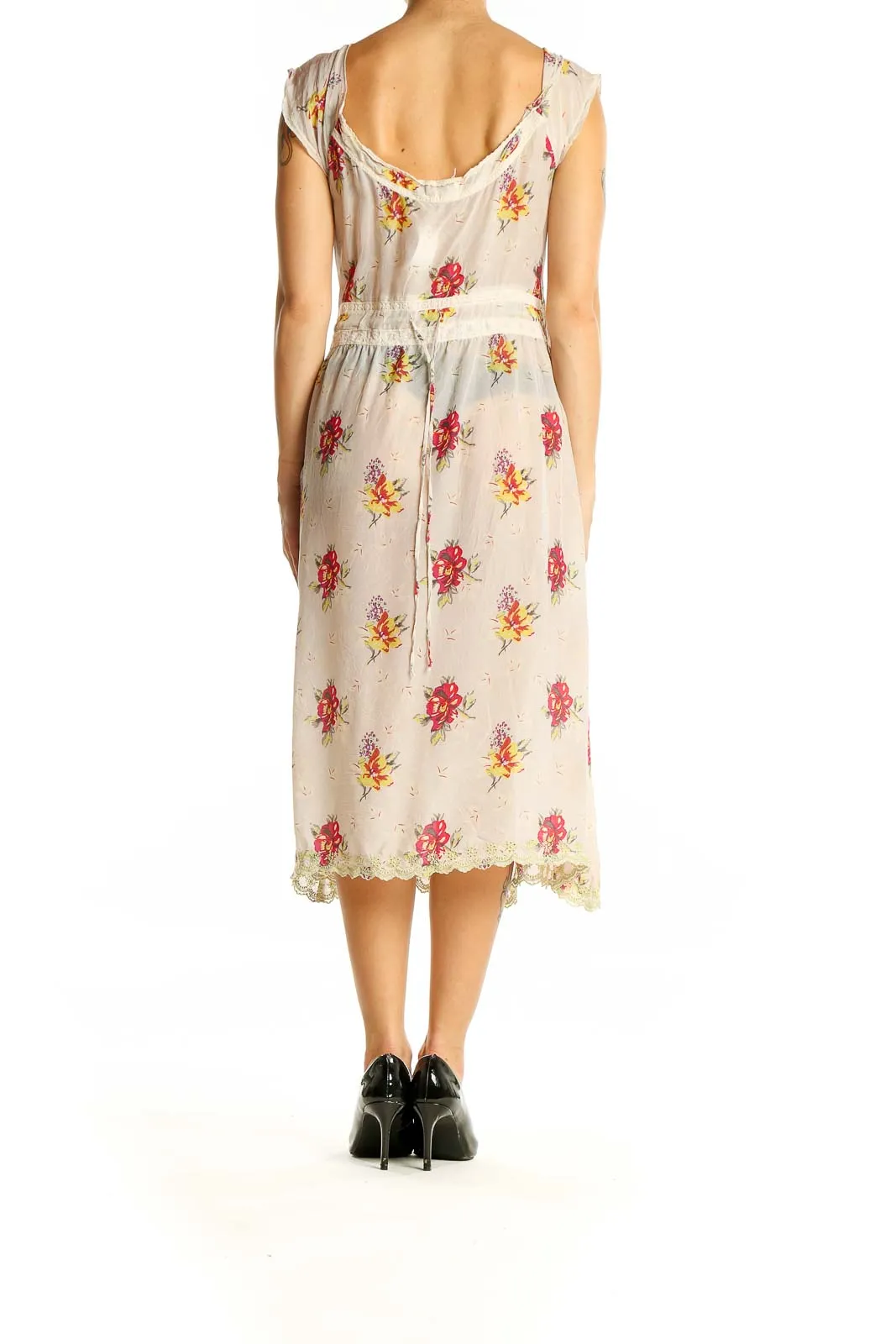 Cream Floral Midi Dress