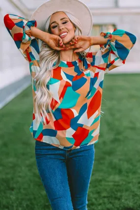 Crewneck Ruffled Puff Sleeve Blouse