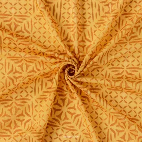 (CUT PIECE) Golden Yellow Abstract Diamond Applique Pattern Digital Printed Muslin Fabric (Width 44 Inches)