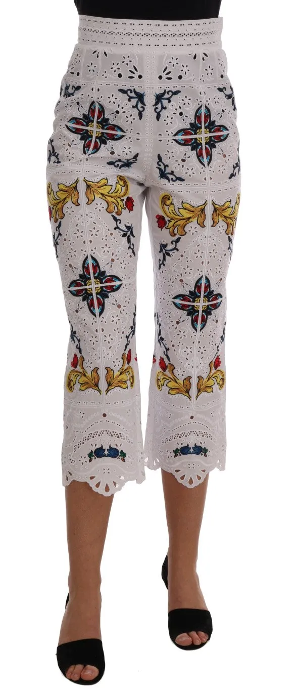 Dolce & Gabbana Mulicolor Majolica Cutout Capri Pants