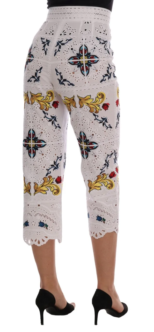 Dolce & Gabbana Mulicolor Majolica Cutout Capri Pants