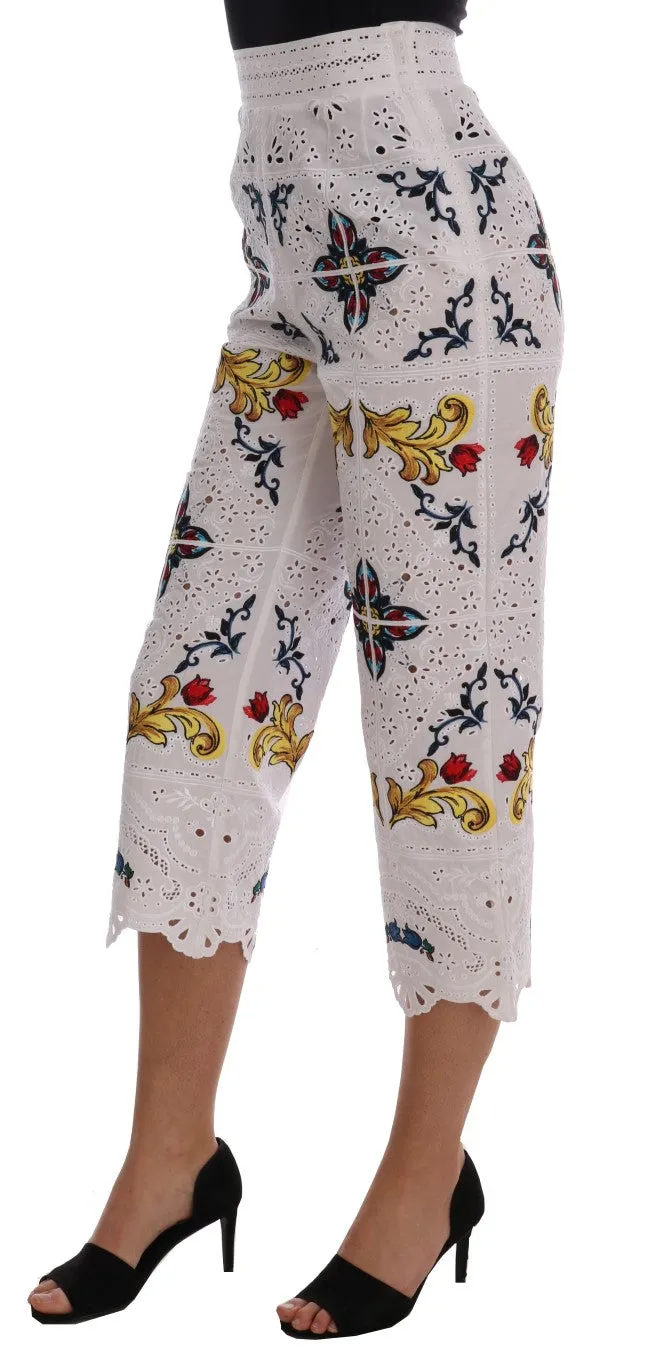 Dolce & Gabbana Mulicolor Majolica Cutout Capri Pants