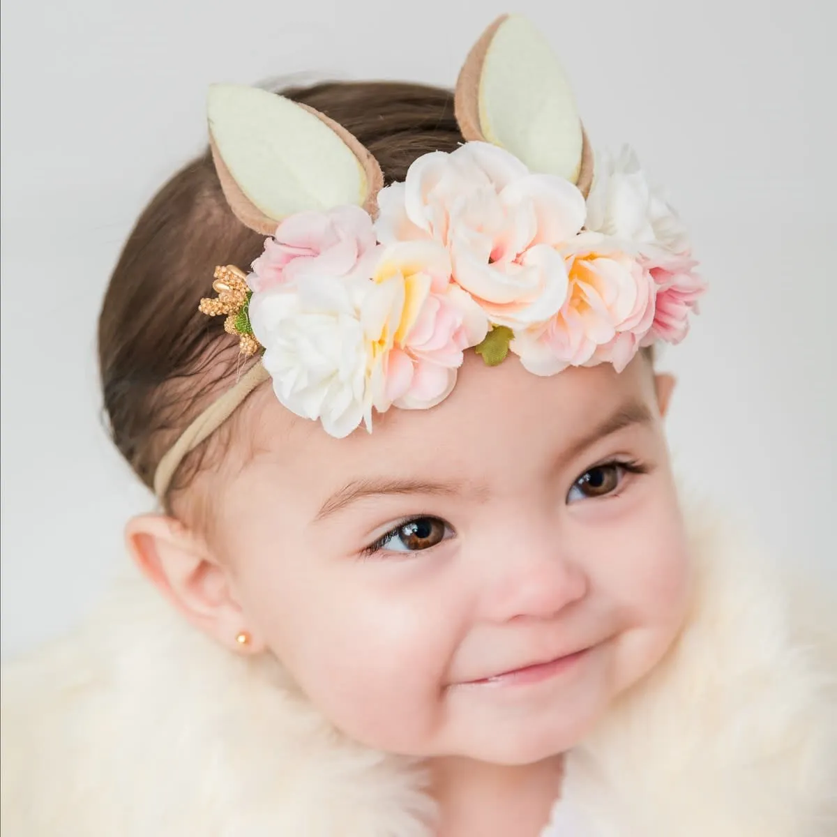 Easter Holiday Bunny Rabbit Floral Baby Girls Headband - Ivory & Pink (Style1)