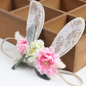 Easter Holiday Bunny Rabbit Floral Baby Girls Headband -Pink White (Style 7)