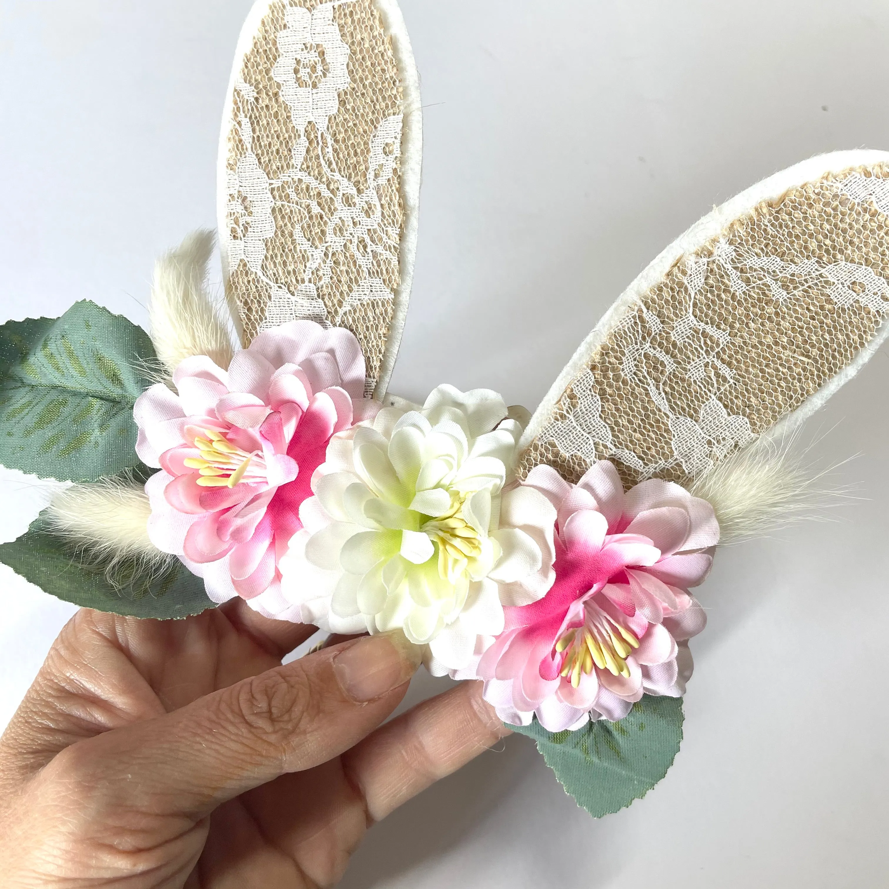 Easter Holiday Bunny Rabbit Floral Baby Girls Headband -Pink White (Style 7)