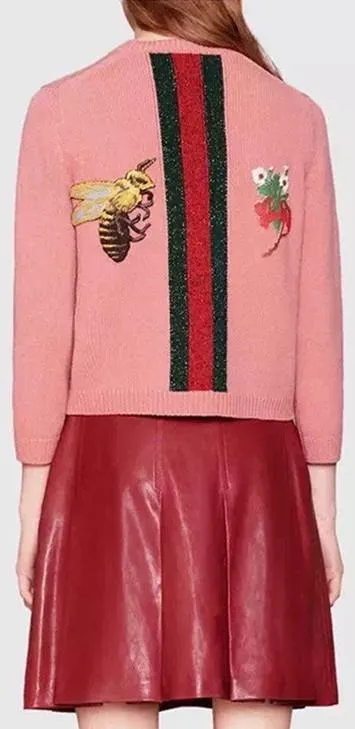 Embroidered Rainbow Knit Sweater in Pink