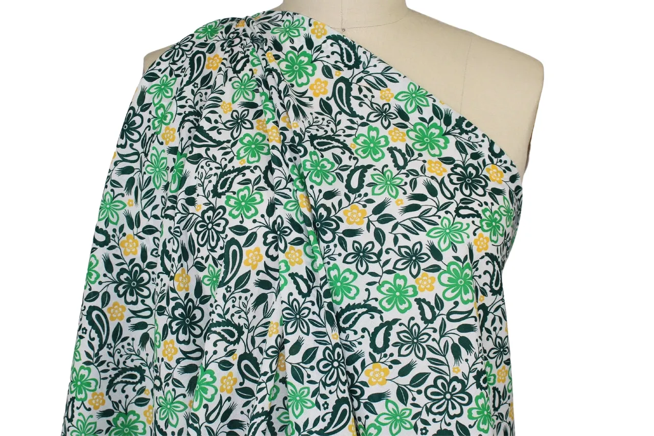 Floral Cotton Lawn - Greens/Yellow/White