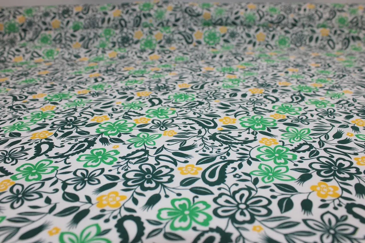 Floral Cotton Lawn - Greens/Yellow/White