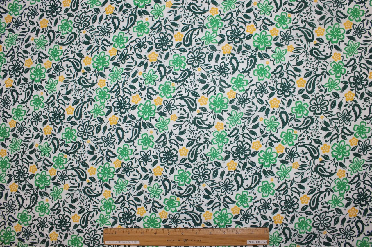 Floral Cotton Lawn - Greens/Yellow/White