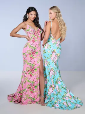 Floral Print Sleeveless Slit Gown by Tiffany Designs 16155