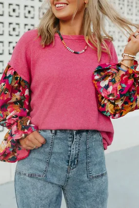 Flower Patchwork Ribbed Knit Top