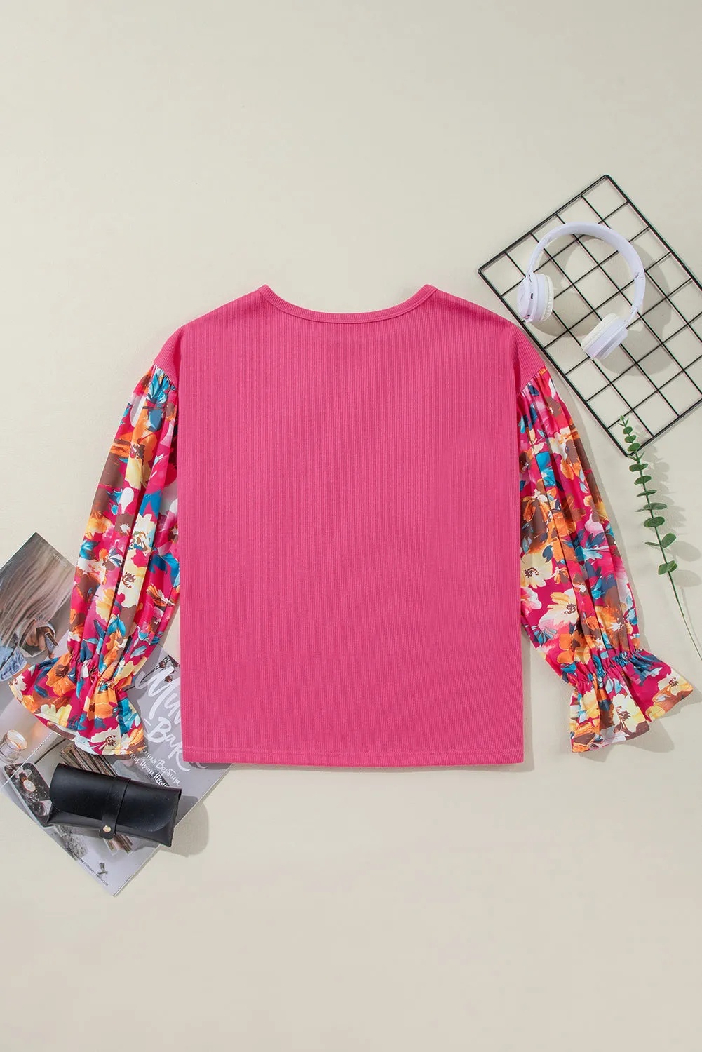 Flower Patchwork Ribbed Knit Top