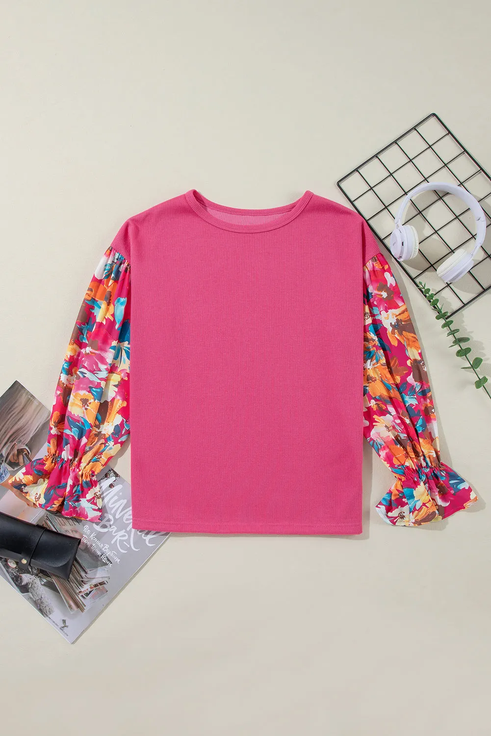 Flower Patchwork Ribbed Knit Top