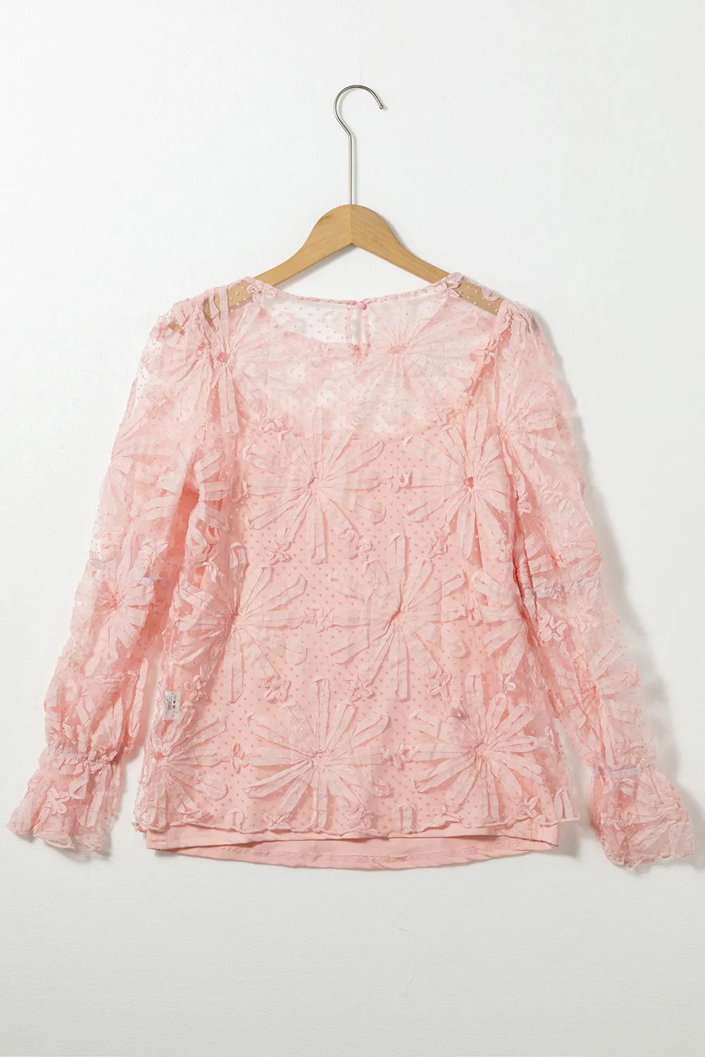 Flower Ruffled Sleeve Mesh Top