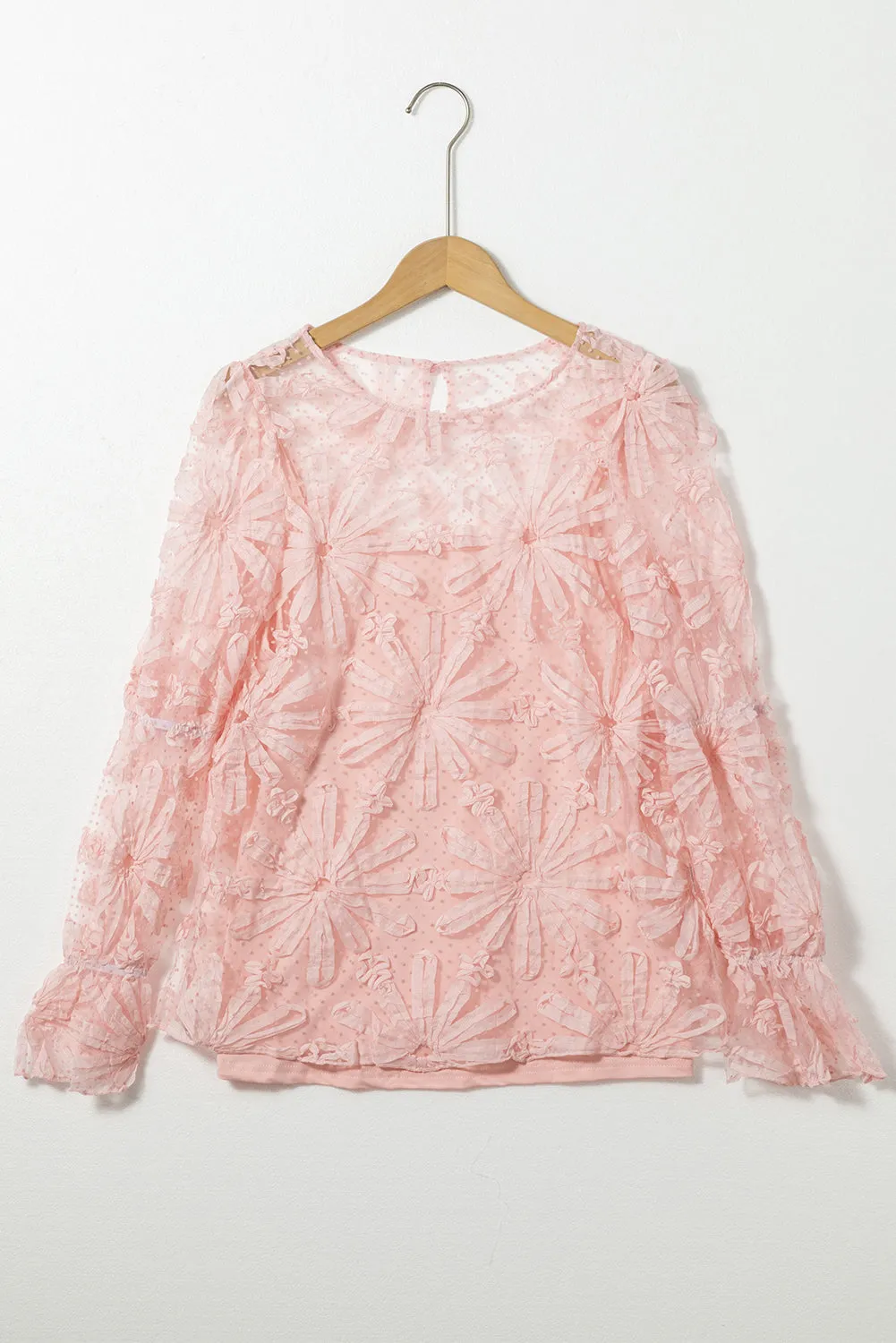 Flower Ruffled Sleeve Mesh Top