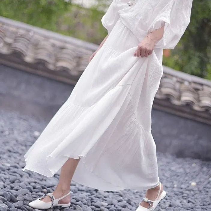 Flowy High Waist Cotton Linen Skirt