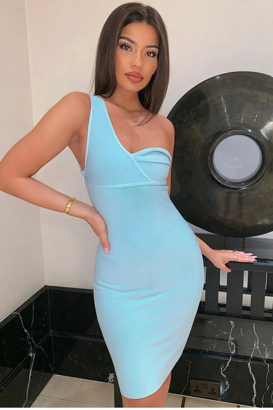 Freya - Baby Blue One Shoulder Bandage Dress