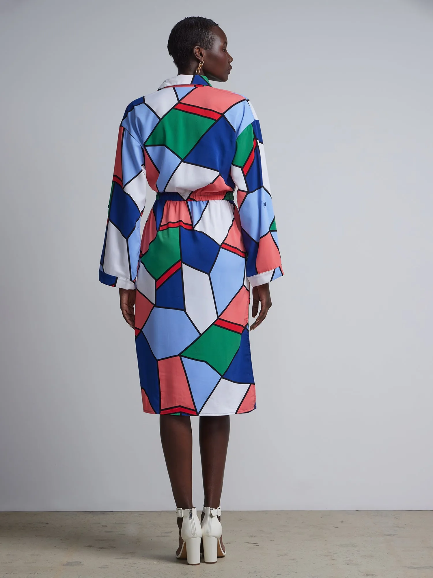 Geometric-Print Belted Shirtdress