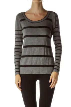 Gray Black Striped Knit Sweater