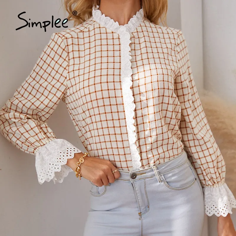 Joskaa Autumn Cotton Solid Office Ladies Button Blouses Loose White Ruffle neck Women Tops Full Feet Sleeves Female Blouses