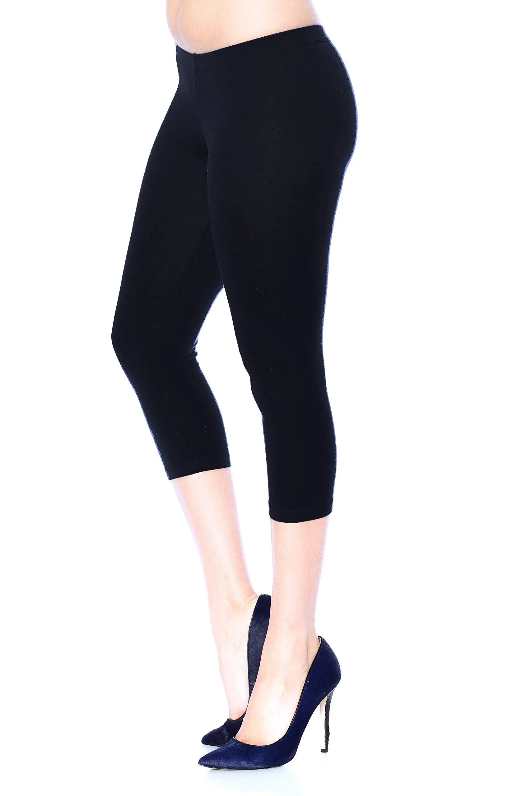 Khanomak Stretch Cotton Capri Crop Seamed Leggings Tights