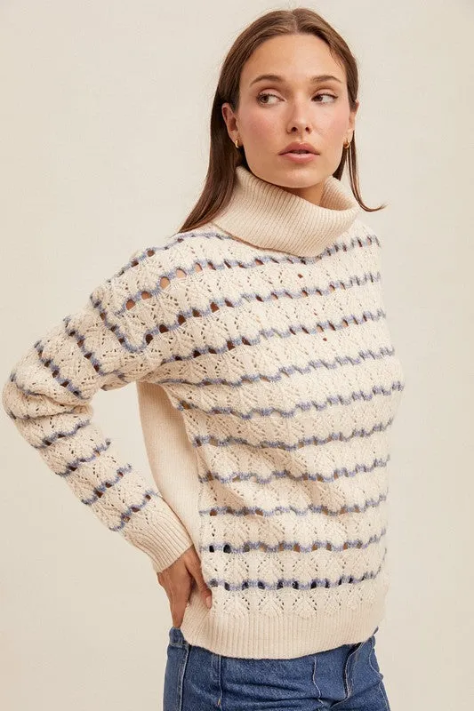 Kia Open Knit Mock Neck Sweater