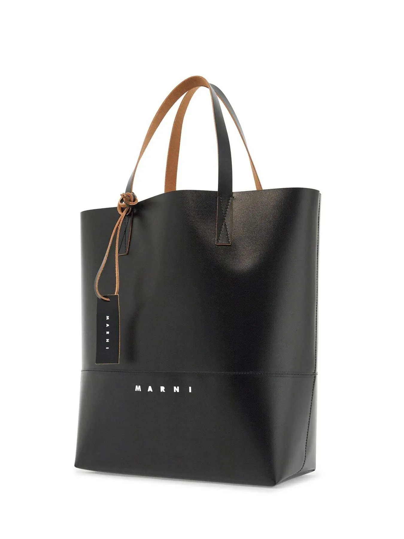 Logo Print Faux Leather Tote Bag