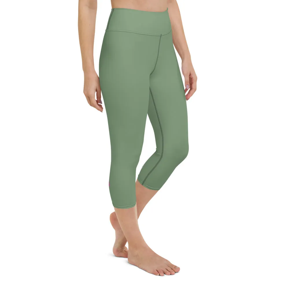 Matcha Green Yoga Capri Leggings, Solid Pastel Green Color Women's Tights-Made in USA/EU/MX