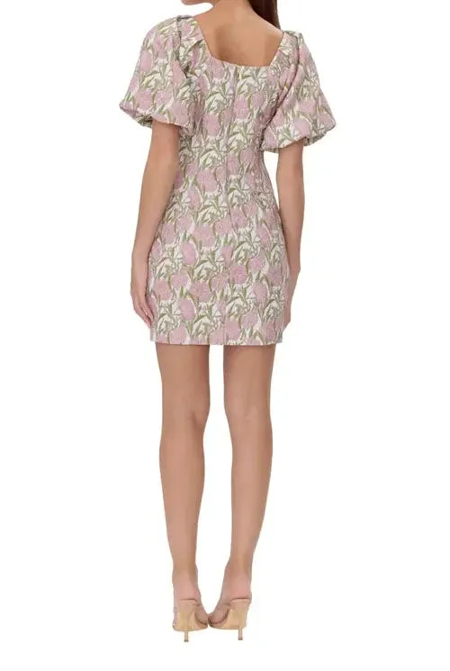 Myra Jacquard Puff Sleeve Mini Dress