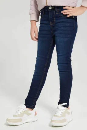 Navy Plain Skinny Jeans For Girls