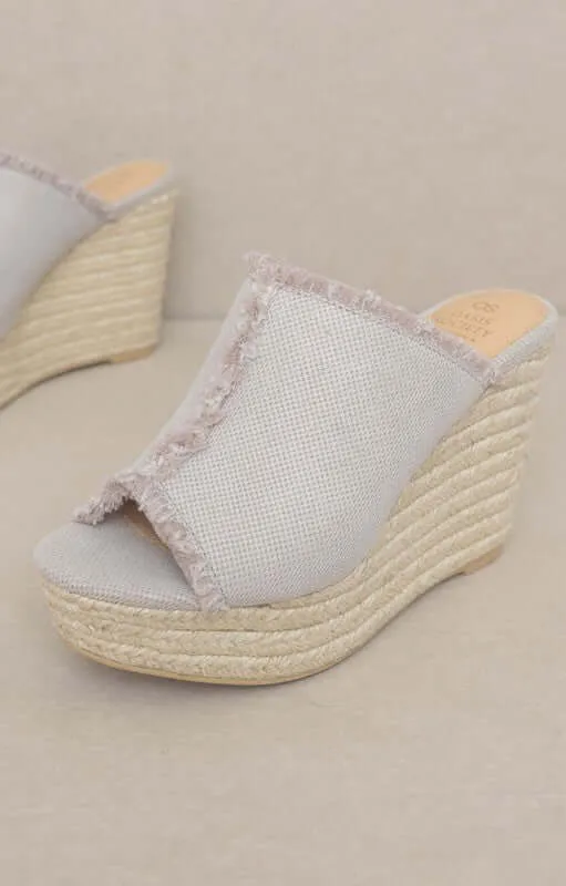 OASIS SOCIETY Bliss - Light Grey Distressed Linen Wedge Sandals