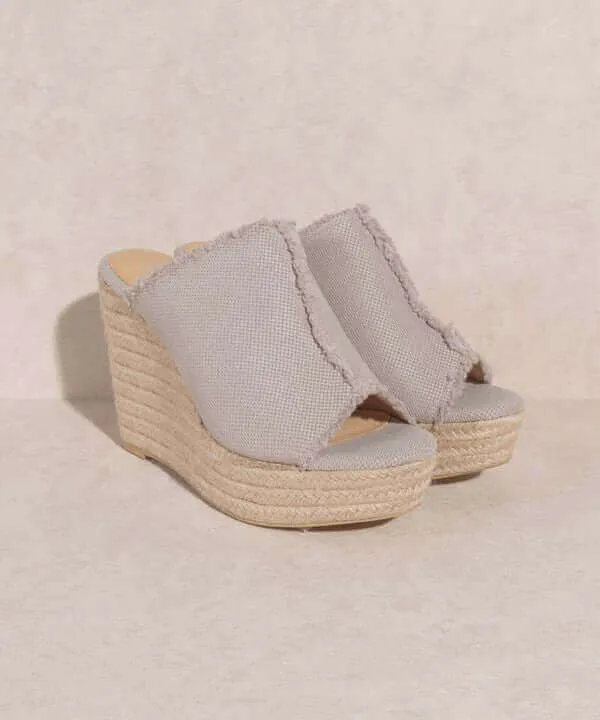 OASIS SOCIETY Bliss - Light Grey Distressed Linen Wedge Sandals