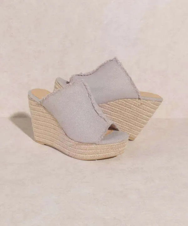 OASIS SOCIETY Bliss - Light Grey Distressed Linen Wedge Sandals