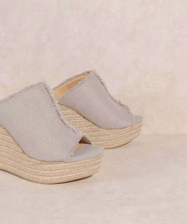 OASIS SOCIETY Bliss - Light Grey Distressed Linen Wedge Sandals