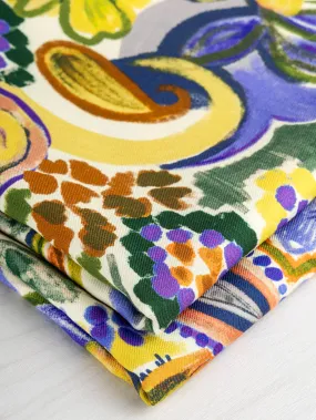 Paisley Flower Print Viscose Twill - Cream   Purple   Green   Orange